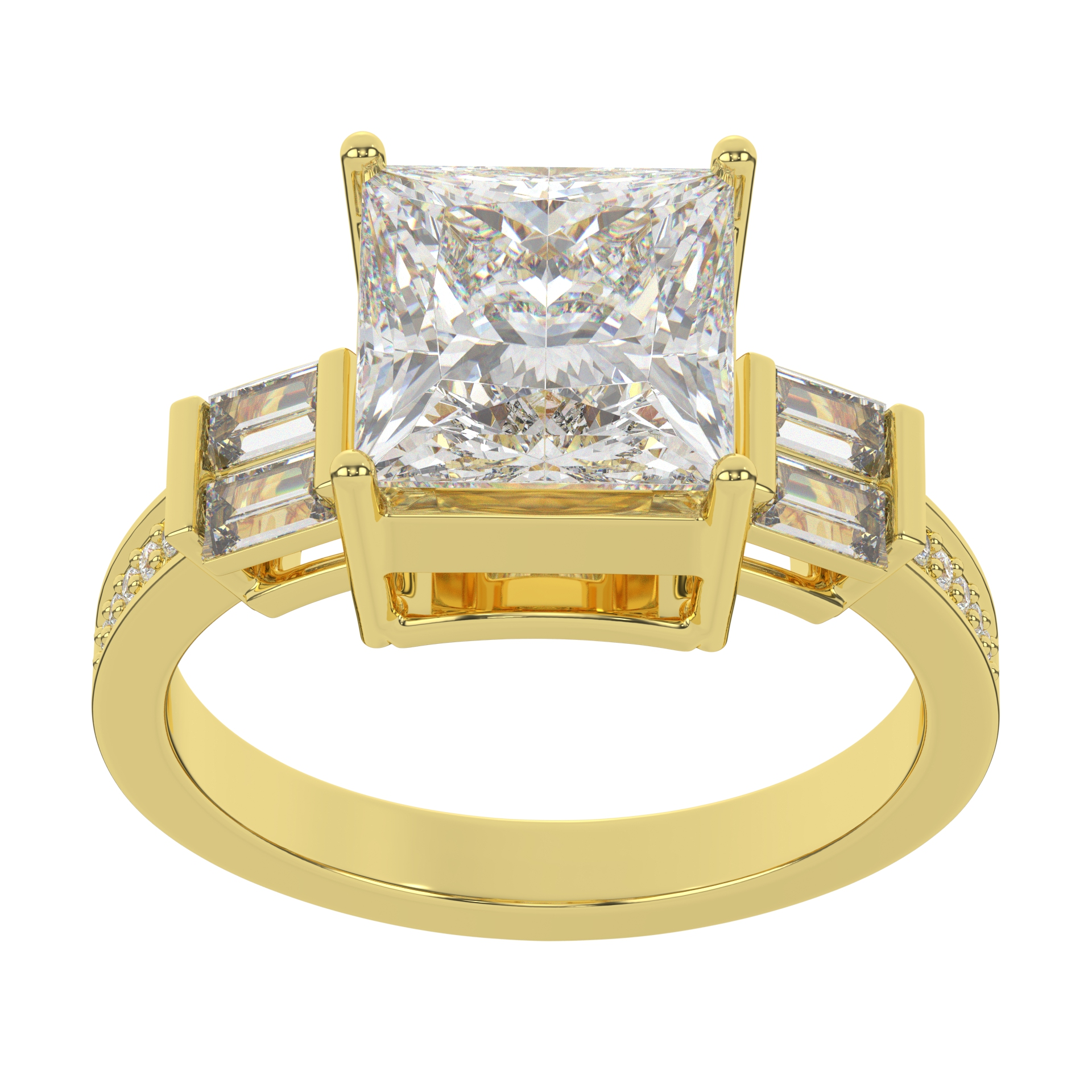 Stylish Moissanite Princess Cut With Side Emerald Cut Solitaire Diamond Engagement Ring For Women