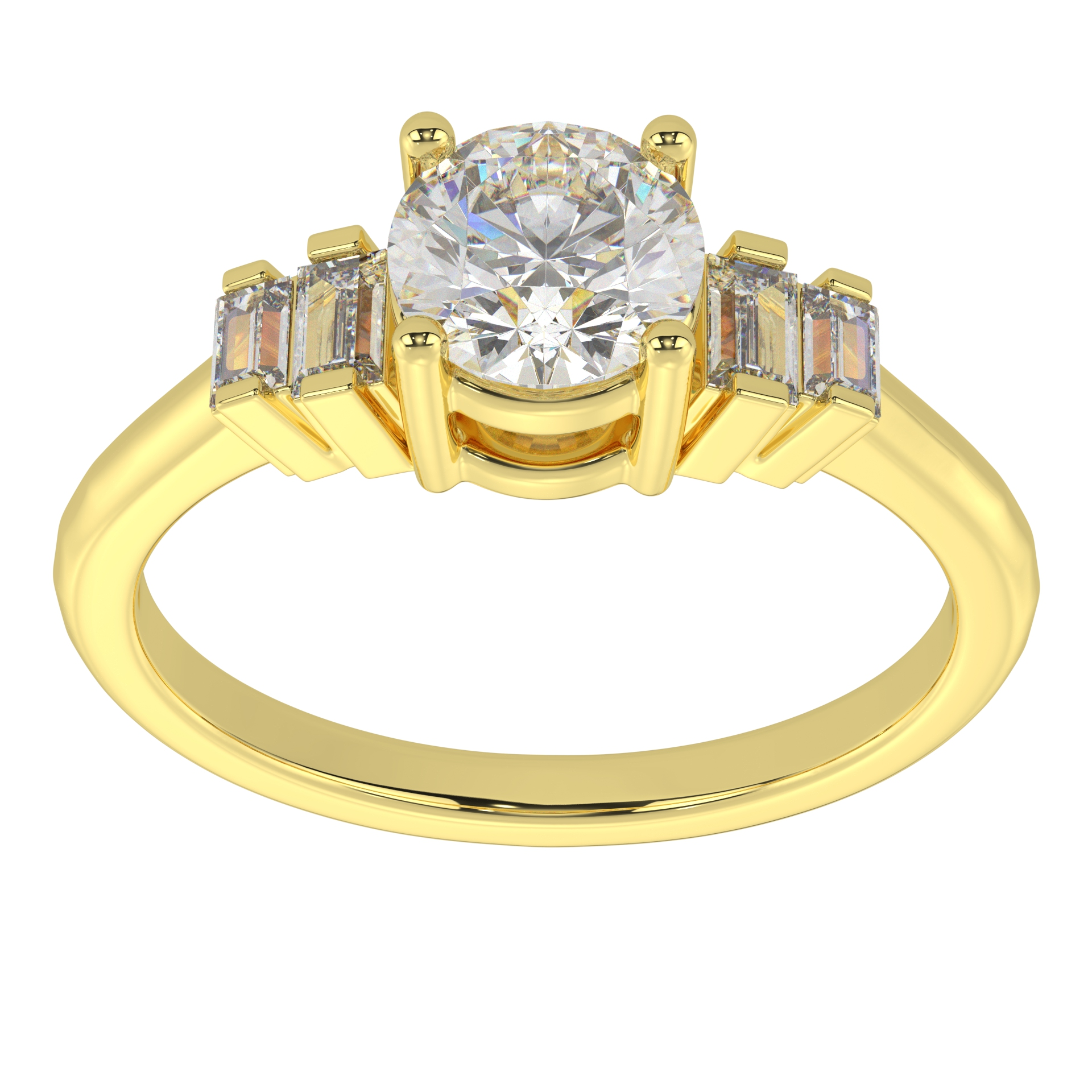 Classic Moissanite Round Brilliant Cut With Side Emerald Cut Diamond Engagement Ring For Women