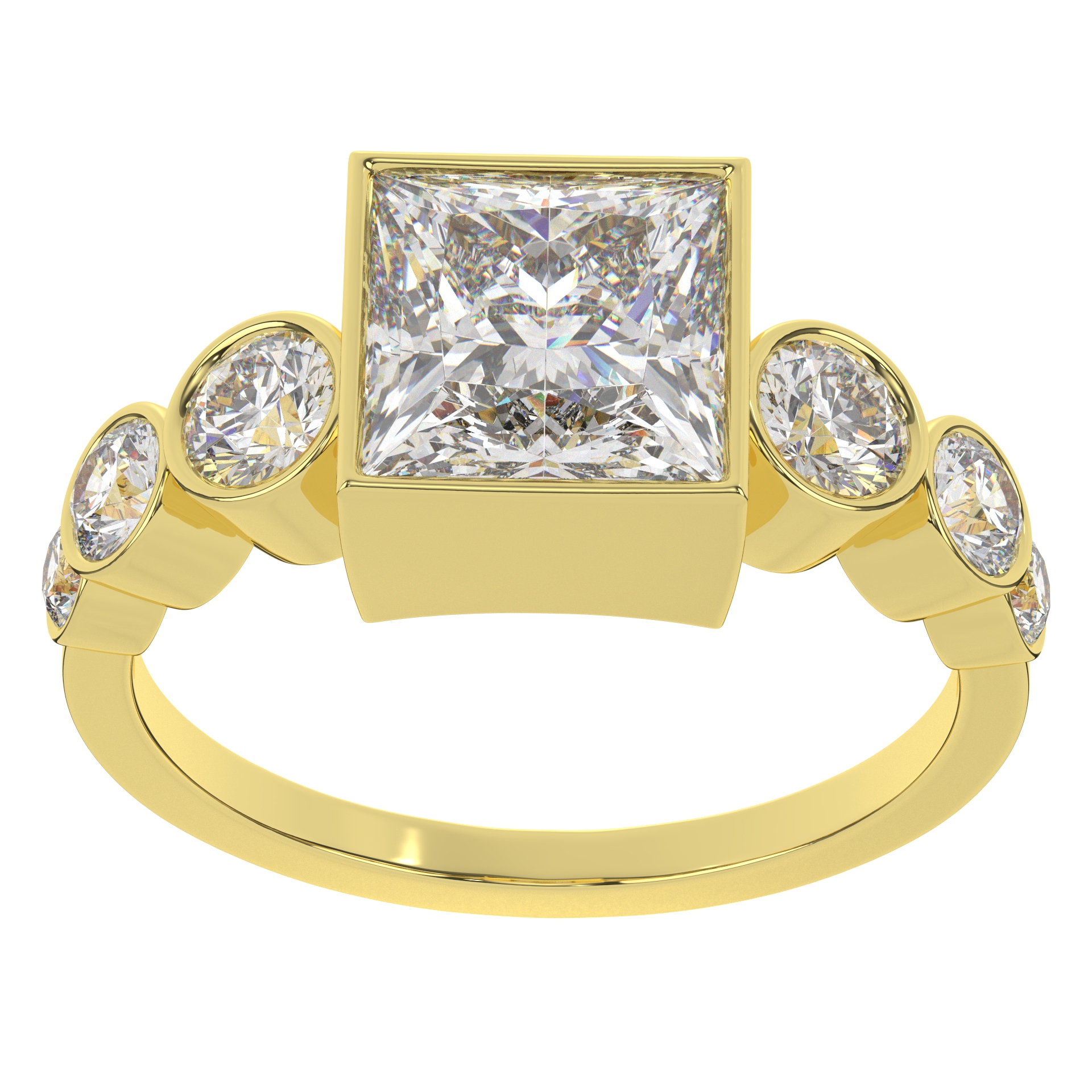 Unique Fancy Moissanite Princess Cut With Side Round Brilliant Cut Diamond Wedding Ring For Women