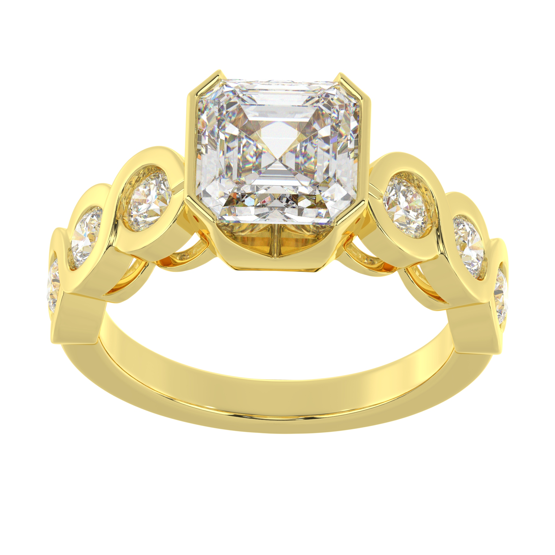 Unique Fancy Moissanite Asscher Cut With Side Round Brilliant Cut Diamond Wedding Ring For Women