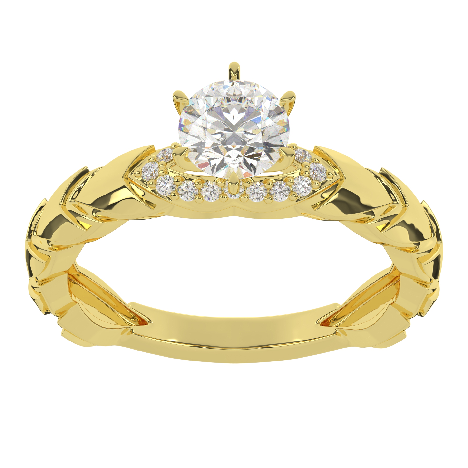 Solitaire Twisted Pave Leaf Vintage Style Band Diamond Engagement Ring For Women