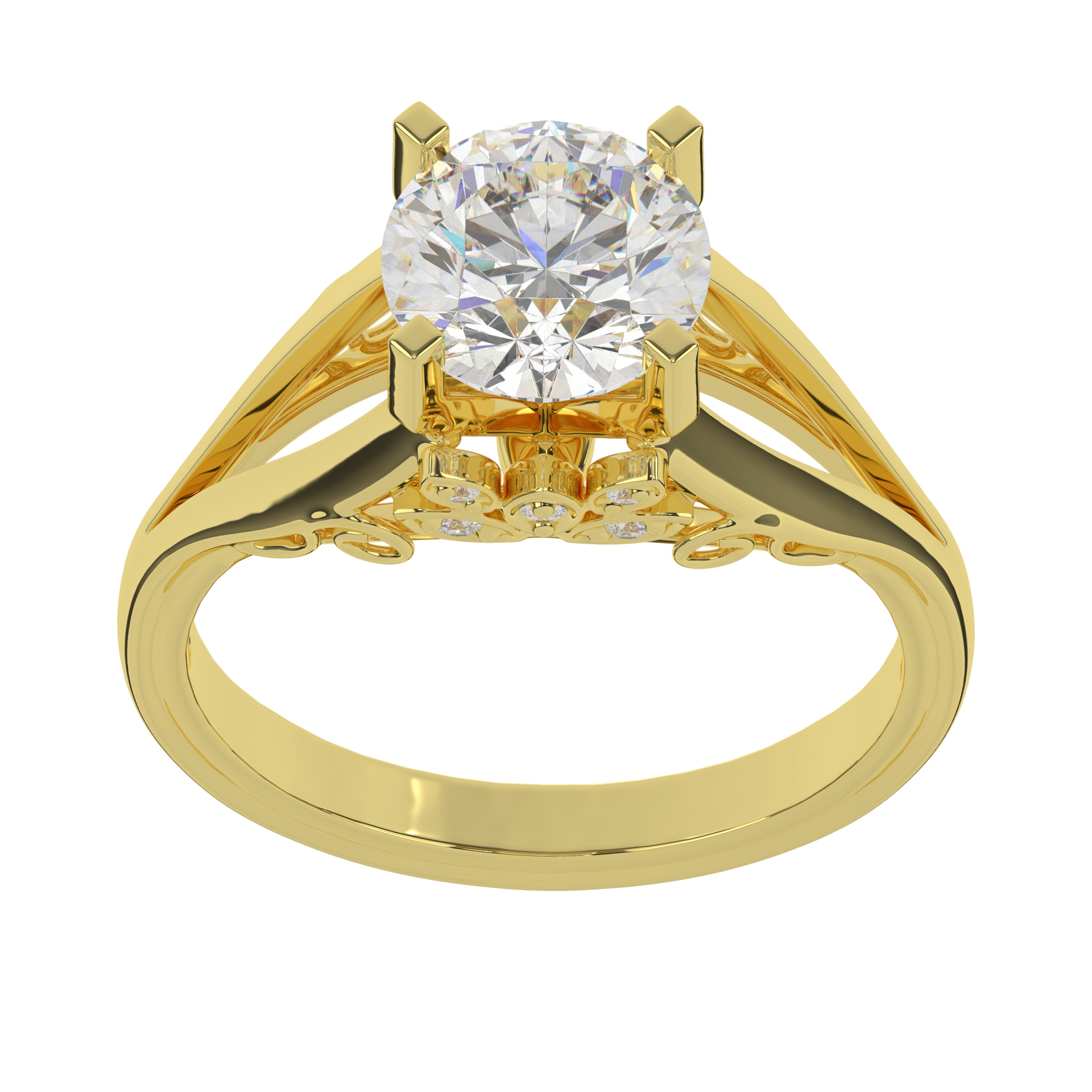 Moissanite Round Brilliant Cut Diamond Engagement Ring With Split Shank Style  For Women