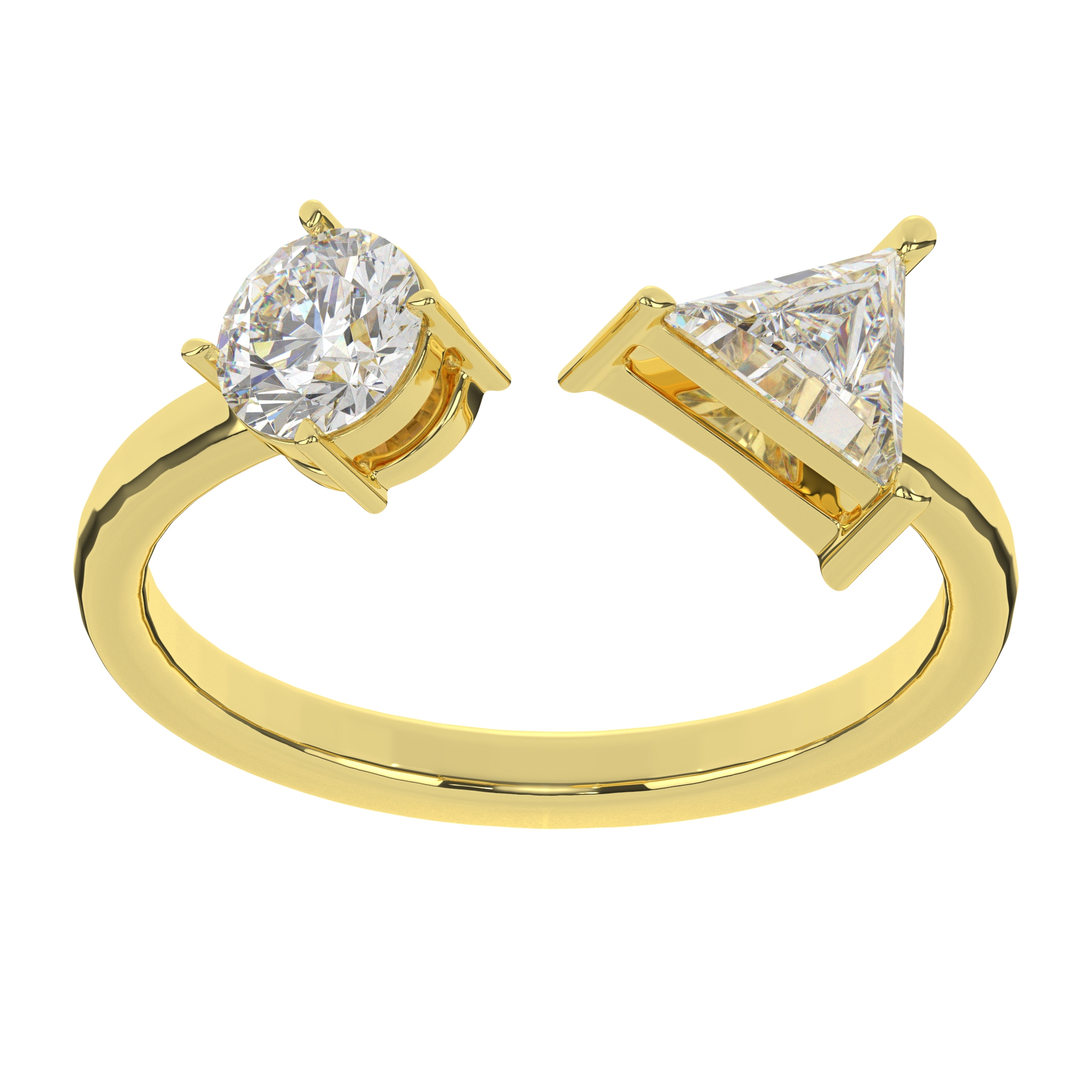 Moissanite Two Stone Round Brilliant And Trilliant Cut Open Diamond Proposal Ring For Women