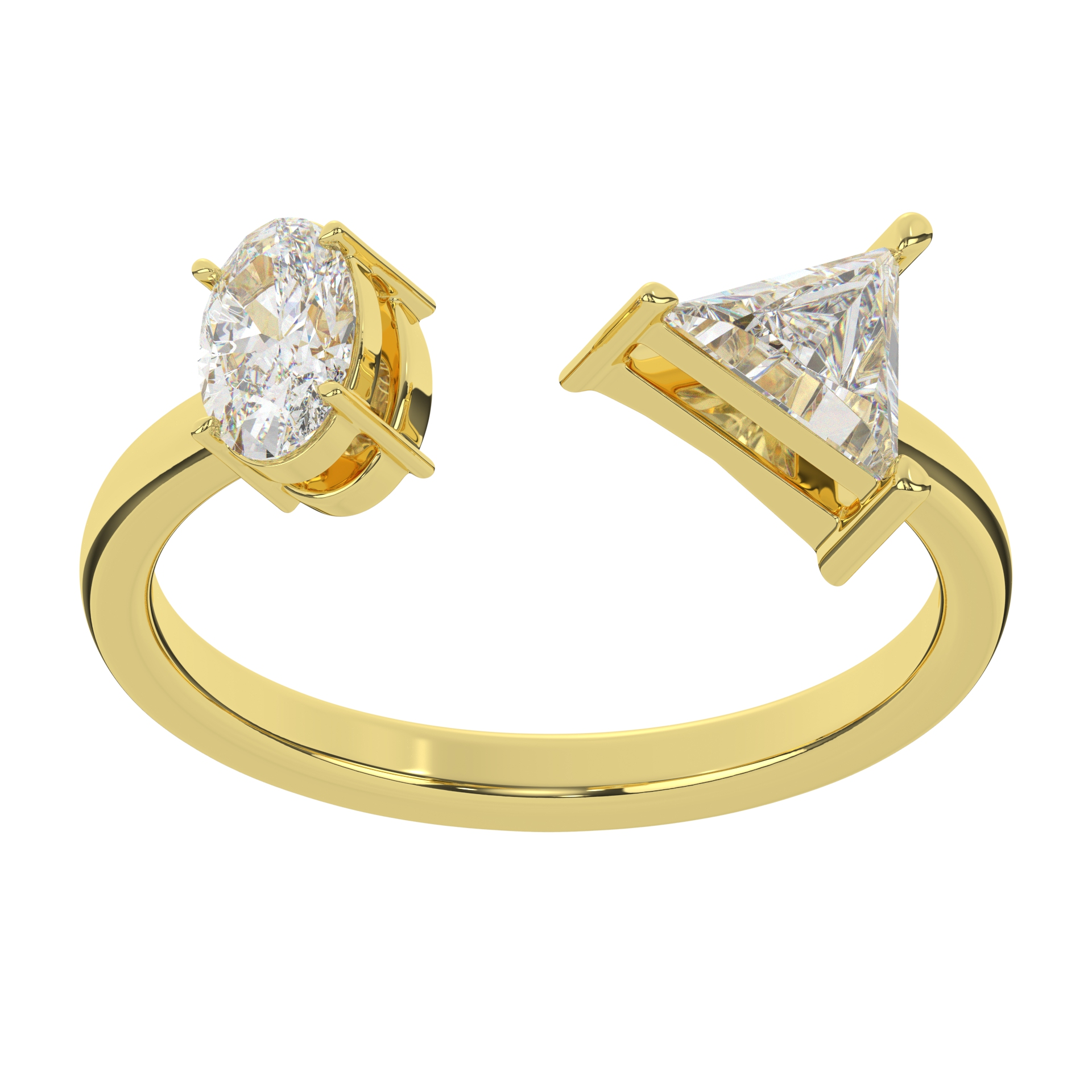 Moissanite Two Stone Oval And Trilliant Cut Open Diamond Proposal Ring For Women