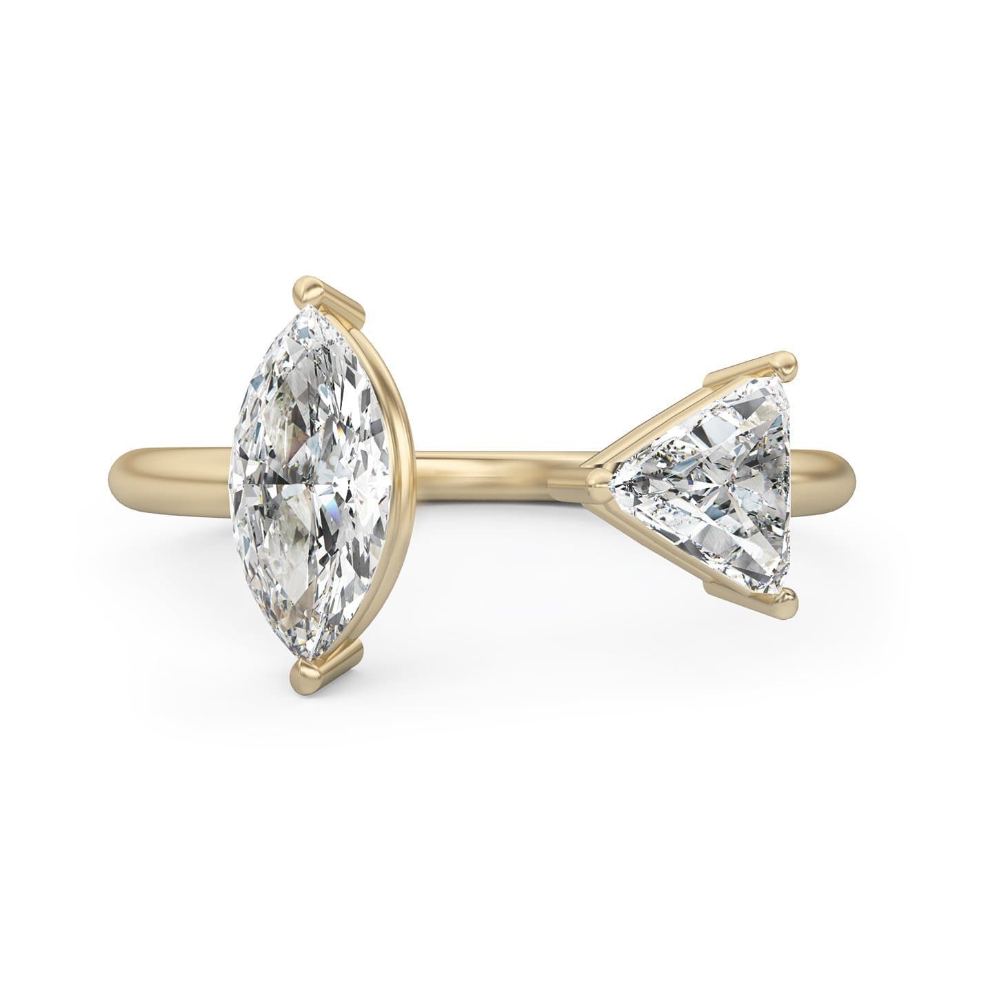 Moissanite Two Stone Marquise And Trilliant Cut Open Diamond Proposal Ring For Women