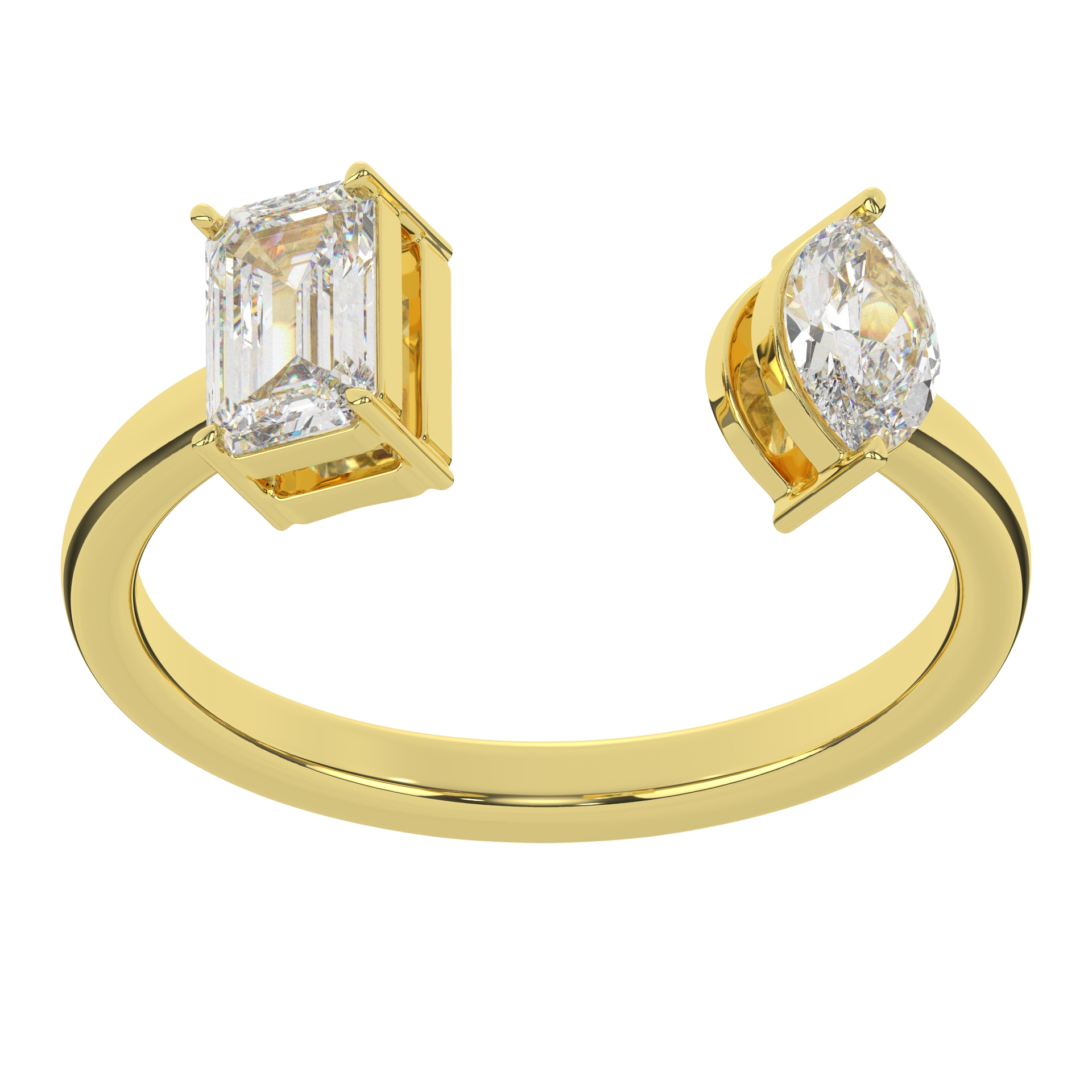 Moissanite Two Stone Emerald And Marquise Cut  Open Diamond Proposal Ring For Women