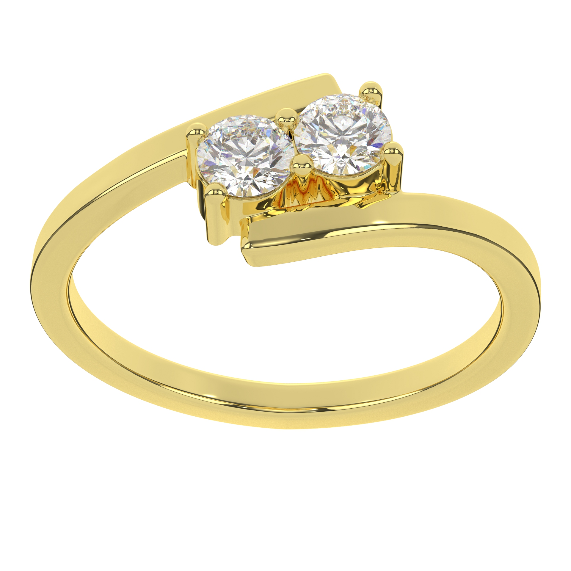 Moissanite Bypass With Two Stone Round Brilliant Cut  Diamond Proposal Ring For Women