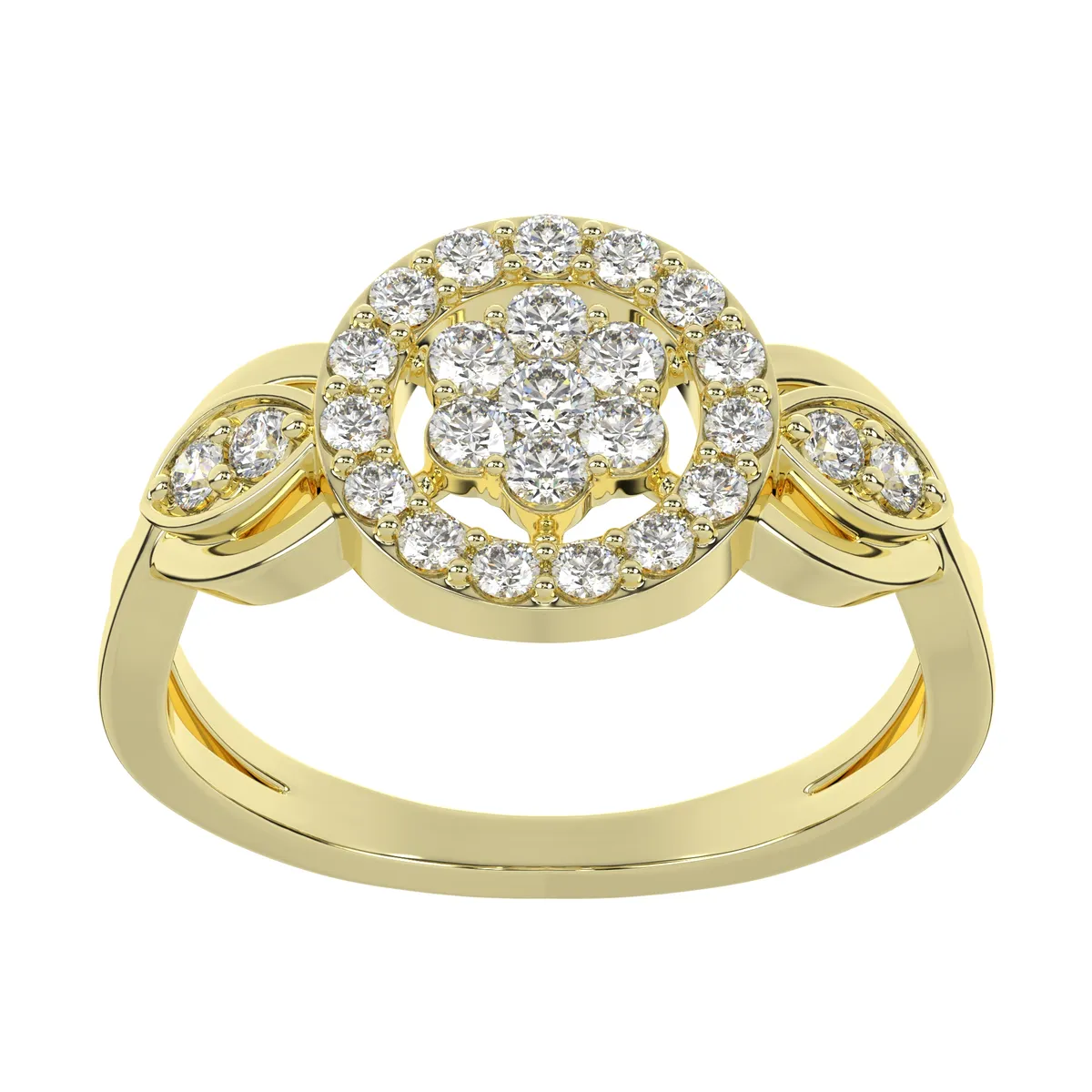 Floral Cluster Ring with Diamond Accent Halo and Twisted Shank