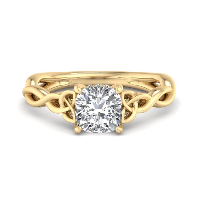 Yellow Gold Moissanite Cushion Cut With Twisted Band Engagement Diamond Ring For Women