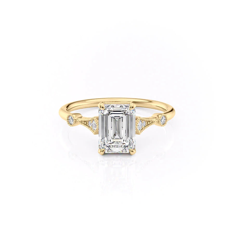 Authentic Moissanite With Emerald Cut Prong Setting Solitaire Diamond Wedding Ring For Women 