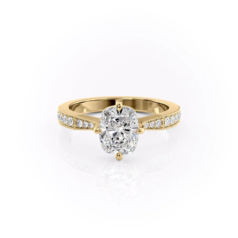Half Eternity Moissanite With Elongated Cushion Solitaire Diamond Engagement Ring For Women 
