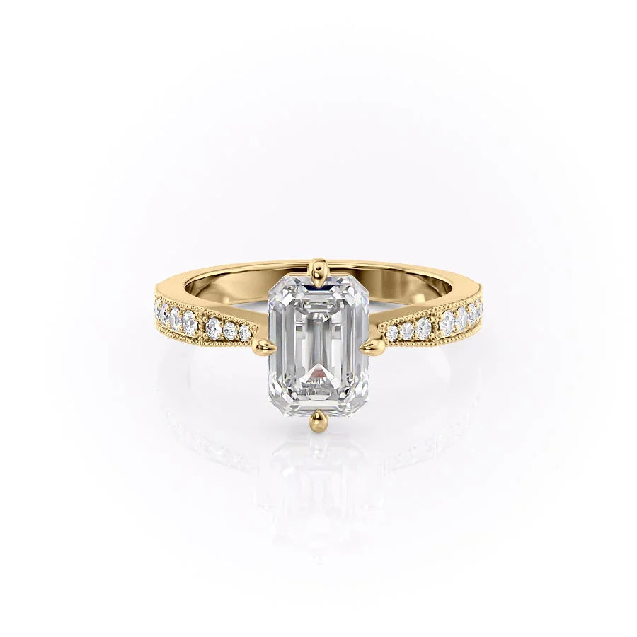 Half Eternity Moissanite With Emerald Cut Solitaire Diamond Wedding Ring For Women