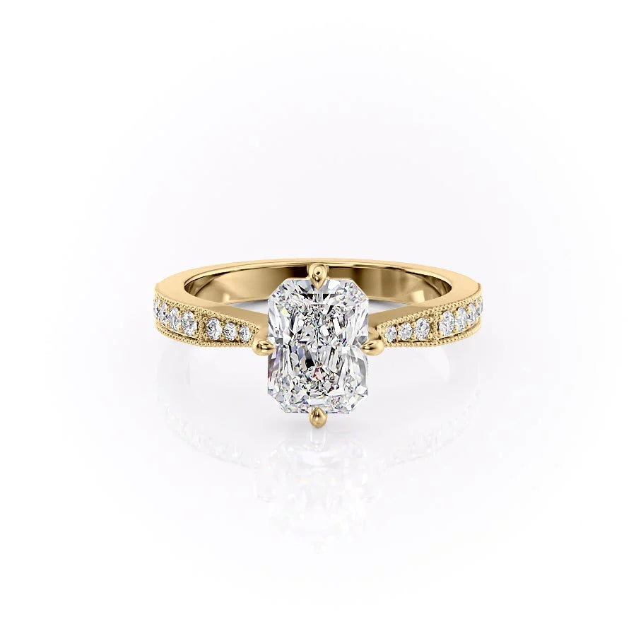 Half Eternity Moissanite With Radiant Cut Solitaire Diamond Engagement Ring For Women
