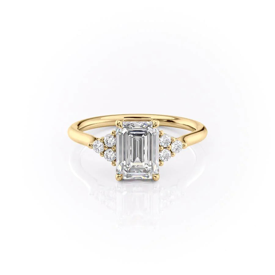 Rose Gold Moissanite Emerald Cut With Unique Prong Setting  Solitaire Diamond Ring For Women