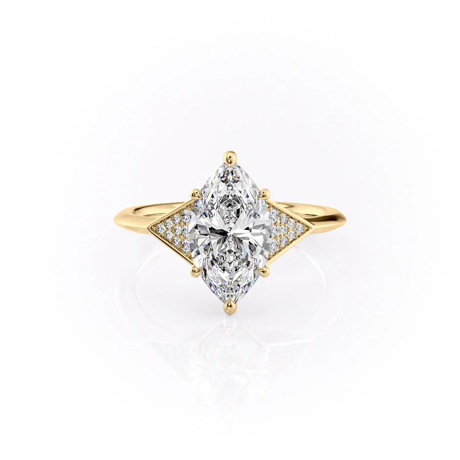 Moissanite Marquise Cut With Side Round Diamond Solitaire Engagement Ring For Women