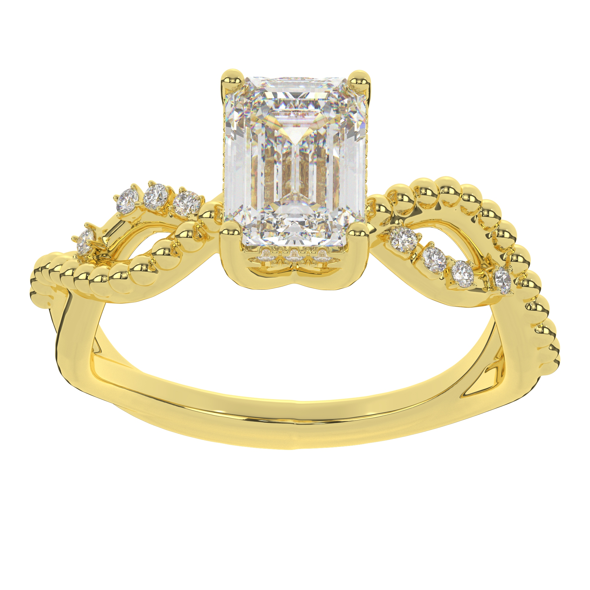 Moissanite Emerald Cut With Twisted Band Solitaire Diamond Engagement Ring For Women