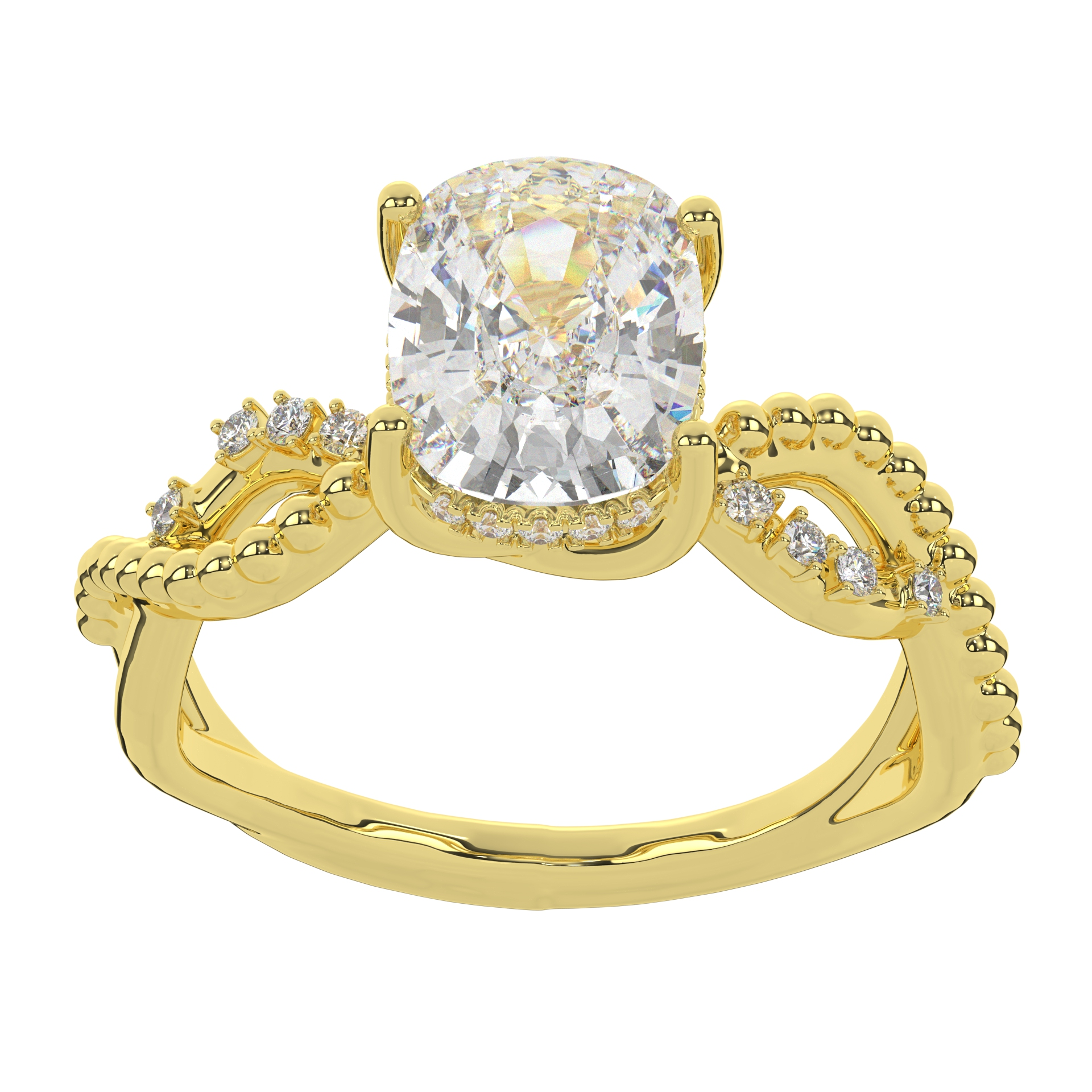 Moissanite Elongated Cushion Cut With Twister Band Solitaire Wedding Ring For Women