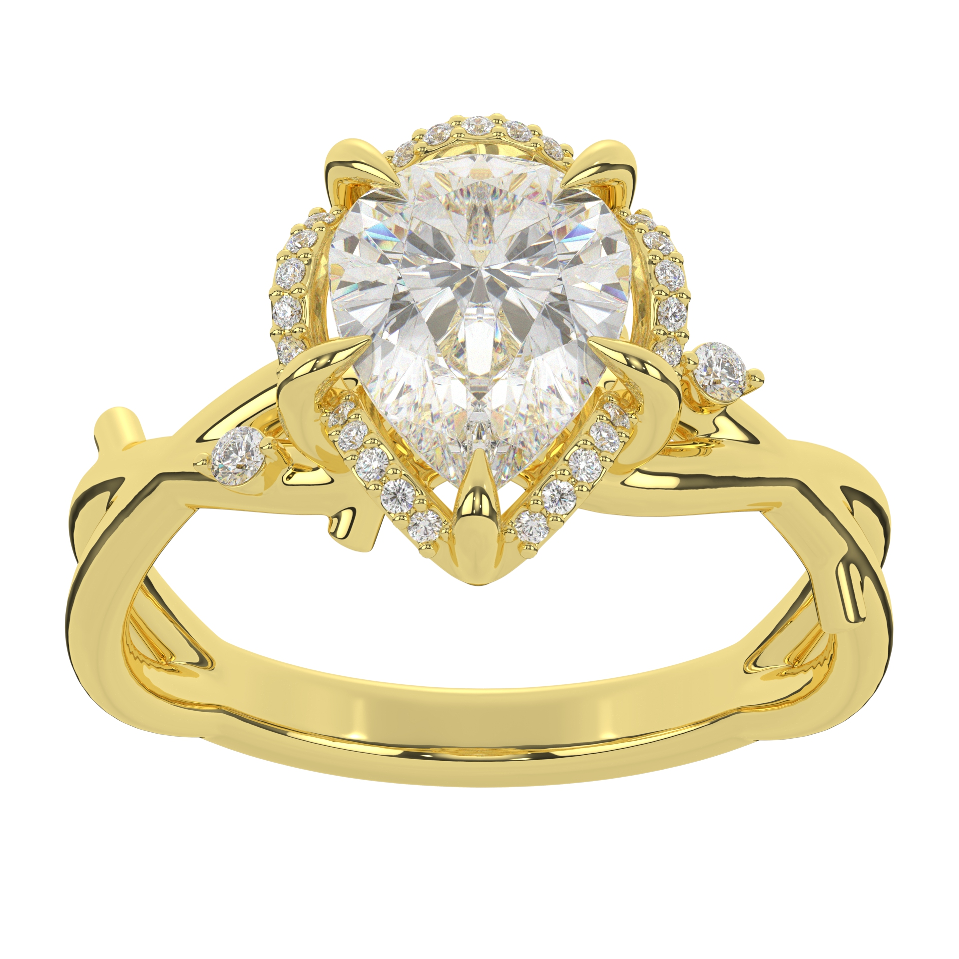 Moissanite Halo Pear Cut Prong Setting  solitaire Diamond Engagement Ring For Women