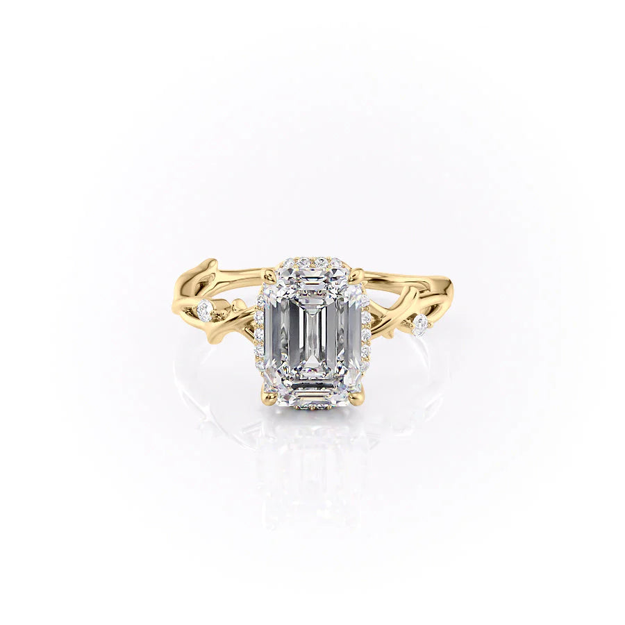 Solitaire Emerald Cut With Side Round Diamond Engagement Ring For Women