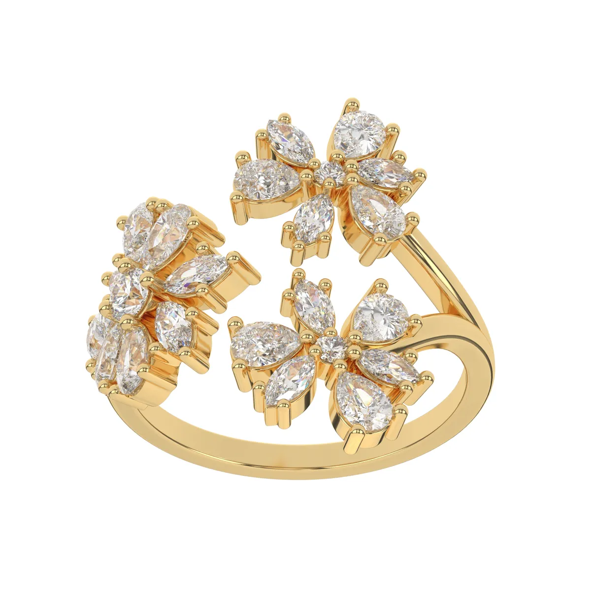 Yellow Gold Moissanite Flower Cluster Engagement Ring For Women
